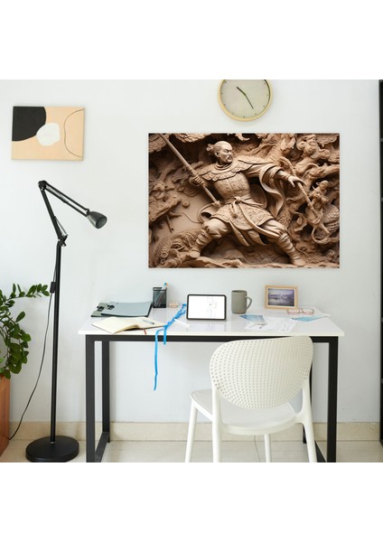 Antik Silahlar Duvar Süslemesi - Teberli Çinli Asker - Antik Silahlar, Teberli, Kanvas Tablo Duvar Sanatı, Heykel Rölyef, 70 x 50 cm
