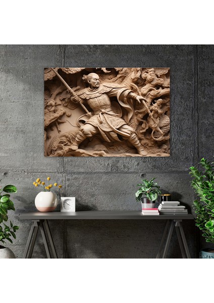 Antik Silahlar Duvar Süslemesi - Teberli Çinli Asker - Antik Silahlar, Teberli, Kanvas Tablo Duvar Sanatı, Heykel Rölyef, 70 x 50 cm