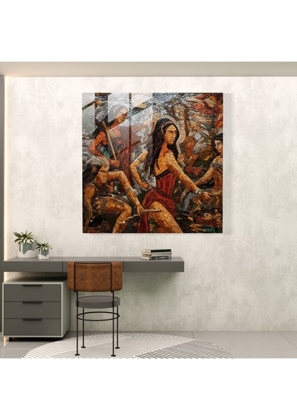 Amazon Kadınları Mozaik Cam Baskı - Amazon Kadınları, Savaşçı Ruhu, Cesaret, Duvar Süslemesi, 40X40