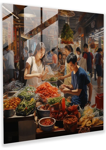 Asya Pazarı Cam Baskı - Asya, Modern Sanat, Duvar Dekorasyonu, Hareketli Aktivite, 30X30