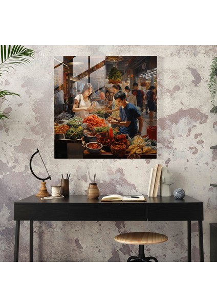 Asya Pazarı Cam Baskı - Asya, Modern Sanat, Duvar Dekorasyonu, Hareketli Aktivite, 30X30 fiyatları