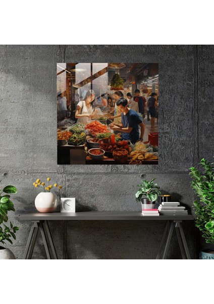 Asya Pazarı Cam Baskı - Asya, Modern Sanat, Duvar Dekorasyonu, Hareketli Aktivite, 30X30 modelleri