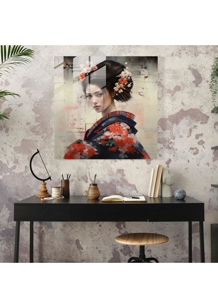 Asya Geyşası Cam Baskı - Asya, Geyşa, Cam Sanatı, Japon Estetiği, 40X40