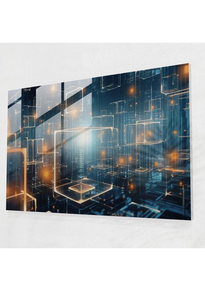 Blockchain Cam Duvar Sanatı - Blockchain, Teknoloji, Gelecek, Tasvir, 70X50
