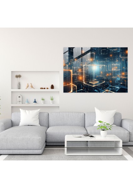 Blockchain Cam Duvar Sanatı - Blockchain, Teknoloji, Gelecek, Tasvir, 70X50 fiyatları