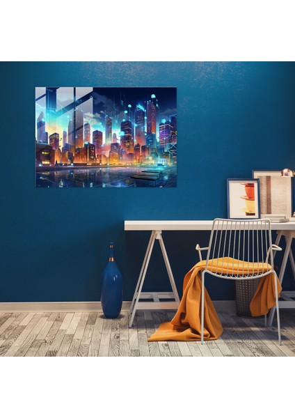 Blockchain Cam Baskı - Blockchain, Fütüristik, Veri Akışı, Cam Duvar Sanatı, 70X50 modelleri