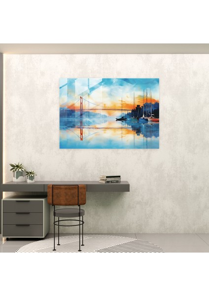 Boğaz Köprüsü Cam Duvar Dekorasyonu - Boğaz Köprüsü, Boğaz Köprüsü, Cam Baskı, Modern Sanat, 45X30 fiyatları