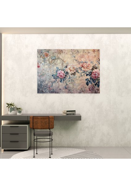 Pastel Çiçek Barok Kanvas Tablo - Barok, Barok Tarzı Tablo, Pastel Tonlar, Ev Dekorasyonu, 70 x 50 cm