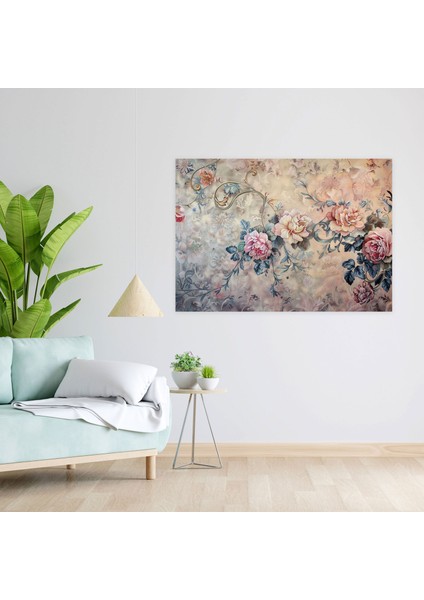 Pastel Çiçek Barok Kanvas Tablo - Barok, Barok Tarzı Tablo, Pastel Tonlar, Ev Dekorasyonu, 70 x 50 cm