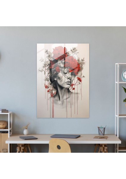 Kaosun Dengesi Cam Duvar Sanatı - Kanayan Çiçekler, Düzen, Kaos, Modern Sanat, 50 x 70 cm