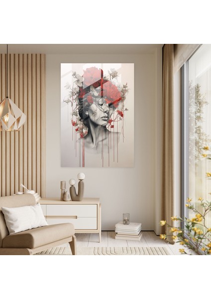 Kaosun Dengesi Cam Duvar Sanatı - Kanayan Çiçekler, Düzen, Kaos, Modern Sanat, 50 x 70 cm
