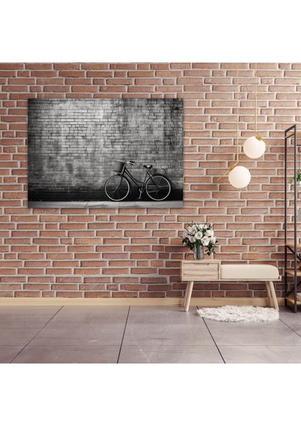 Vintage Bisiklet Kanvas Tablo - Bisiklet, Bisiklet, Duvar Sanatı, Eski Tuğla Duvar, 90 x 60 cm