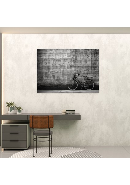 Vintage Bisiklet Kanvas Tablo - Bisiklet, Bisiklet, Duvar Sanatı, Eski Tuğla Duvar, 90 x 60 cm