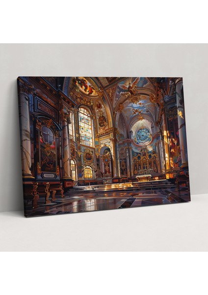 Kilise Içi Barok Tarzı Tablo Kanvas Tablo - Barok, Vitray Pencereler, Kilise Içi, Kanvas Tablo, 50X30