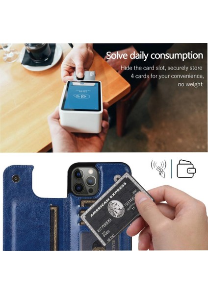 Kart Tutucu ile IPhone 14 Pro Max Pu Deri Kickstand Için Cüzdan Kılıf (Yurt Dışından)