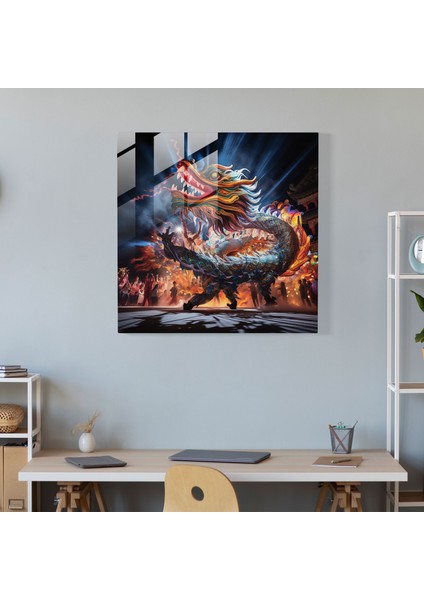 Asya Ejderha Dansı Cam Baskı - Asya, Heyecan ve Enerji, Ejderha Dansı, Cam Sanatı, 30X30