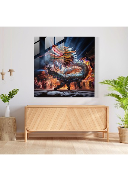 Asya Ejderha Dansı Cam Baskı - Asya, Heyecan ve Enerji, Ejderha Dansı, Cam Sanatı, 30X30