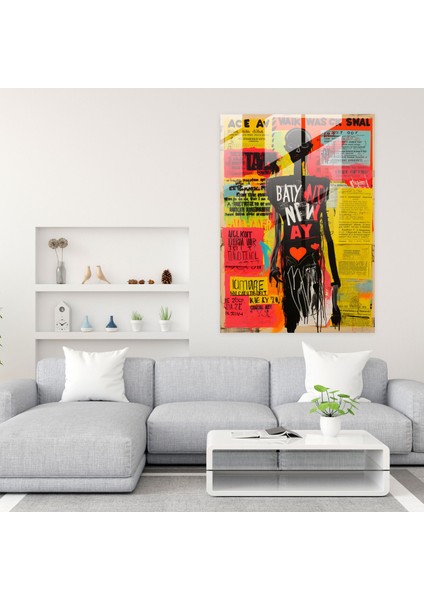 Basquiat Cam Baskı - El Yazısı Metin Kolajı - Basquiat, Içe Dönük, El Yazısı Metin Kolajı, Duvar Süslemesi, 30X45 modelleri