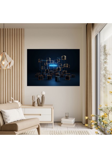 Dijital Doğa Füzyonu Kanvas Tablo Tablo - Blockchain, Blockchain, Tropikal Yağmur Ormanları, Teknoloji ve Doğa, 50 x 30 cm