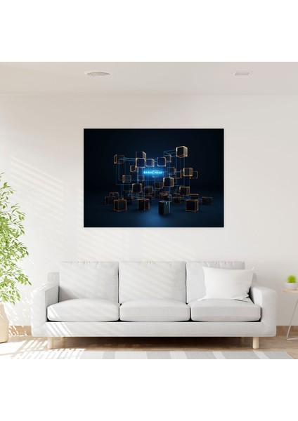 Dijital Doğa Füzyonu Kanvas Tablo Tablo - Blockchain, Blockchain, Tropikal Yağmur Ormanları, Teknoloji ve Doğa, 50 x 30 cm