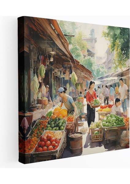Asya Kanvas Tablo: Canlı Suluboya Asya Pazarı Duvar Sanatı - Asya, Duvar Dekorasyonu, Kanvas Tablo, Ev Dekorasyonu, 30X30