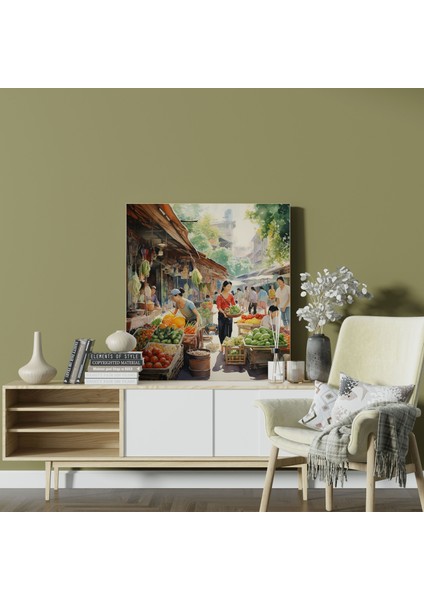 Asya Kanvas Tablo: Canlı Suluboya Asya Pazarı Duvar Sanatı - Asya, Duvar Dekorasyonu, Kanvas Tablo, Ev Dekorasyonu, 30X30