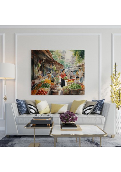 Asya Kanvas Tablo: Canlı Suluboya Asya Pazarı Duvar Sanatı - Asya, Duvar Dekorasyonu, Kanvas Tablo, Ev Dekorasyonu, 30X30