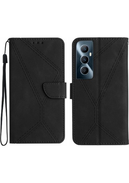 Realme C65 4g Için Flip Case Yüksek Kalite Tpu Dikiş Kabartmalı Yumuşak Pu (Yurt Dışından)