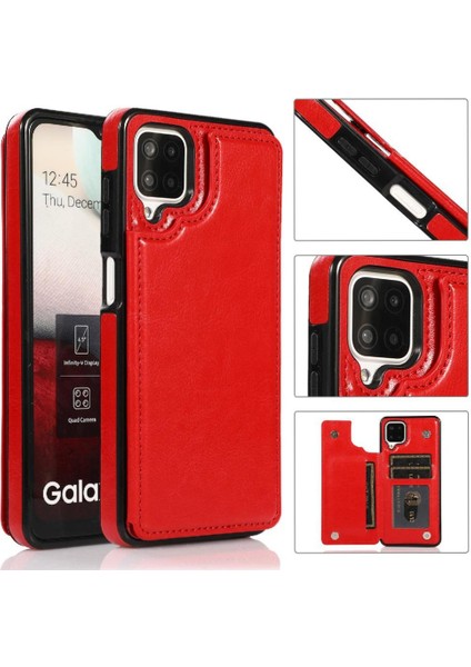 Kart Tutucu Pu Deri Çift ile Samsung Galaxy A12 Için Cüzdan Kılıf (Yurt Dışından)
