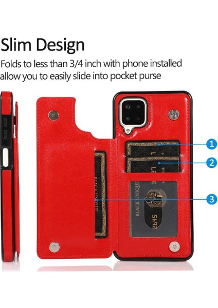 Kart Tutucu Pu Deri Çift ile Samsung Galaxy A12 Için Cüzdan Kılıf (Yurt Dışından)