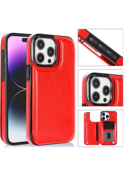 Cüzdan Kılıf IPhone 15 Pro Max Kickstand Çift Manyetik Toka ile Pu (Yurt Dışından)