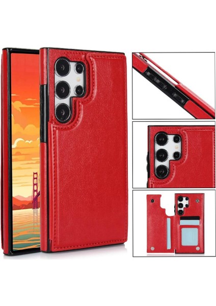 Samsung Galaxy S24 Ultra Kart Yuvaları Için Cüzdan Kılıf Pu Deri Çift (Yurt Dışından)