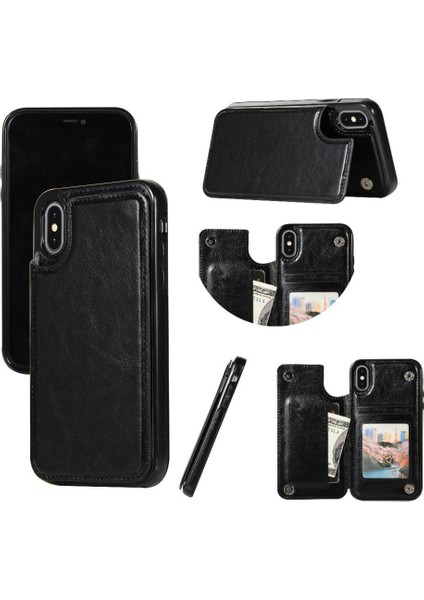 Kart Tutucu Kickstand Çift Manyetik ile IPhone Xs Max Için Cüzdan Kılıf (Yurt Dışından)