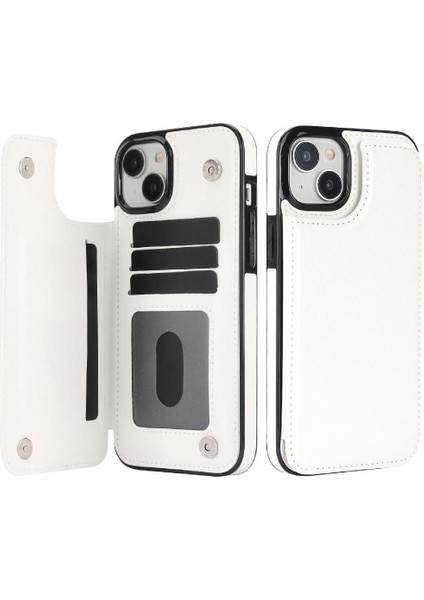 Kart Tutucu Çift Manyetik ile IPhone 15 Için Cüzdan Kılıf Pu Deri (Yurt Dışından)