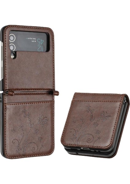 Samsung Galaxy Z Flip4 Için Filp Durumda Kart Tutucu Kickstand Bilek Kayışı Pu (Yurt Dışından)