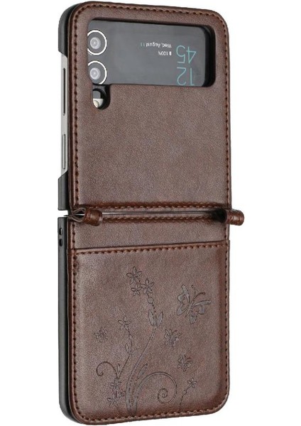 Samsung Galaxy Z Flip4 Için Filp Durumda Kart Tutucu Kickstand Bilek Kayışı Pu (Yurt Dışından)