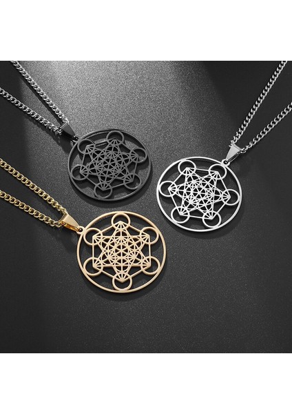 2006-ALTIN Yaşam Çiçeği Çakra Maneviyat Paslanmaz Çelik Kolye Başmelek Kutsal Geometri Metatron Kolye Kolye Solomon Takı (Yurt Dışından)