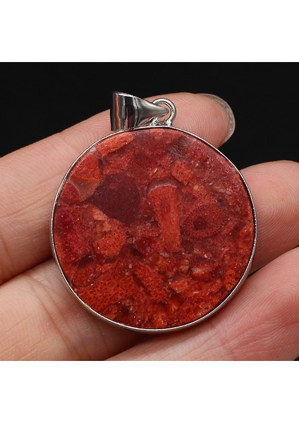 30 mm Doğal Taş Mercan Kolye Düz Yuvarlak Kırmızı Mercan Charms Takı Yapımı Için Kadın Reiki Heal Kolye Küpe (Yurt Dışından)