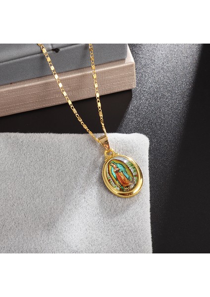 A10135-ALTIN Kadın Dini Vintage Stil Guadalupe Katolik Kilisesi Meryem Ana Muska Kolye Kolye Süsleme (Yurt Dışından) modelleri