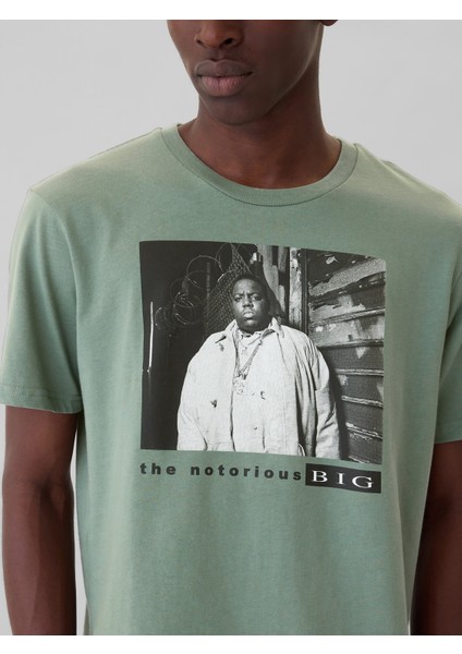 Erkek Yeşil Biggie Grafikli T-Shirt