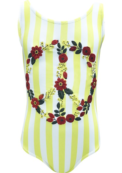 Omuz Askılı Çiçekten Barış Sembolü Desenli Nakışlı 50uv Kız Çocuk Mayo By Nessi Byrd