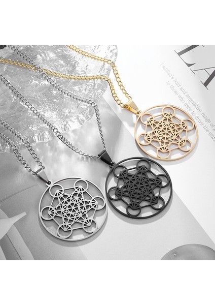 AL4544-GÜMÜŞ Yaşam Çiçeği Çakra Maneviyat Paslanmaz Çelik Kolye Başmelek Kutsal Geometri Metatron Kolye Kolye Solomon Takı (Yurt Dışından)