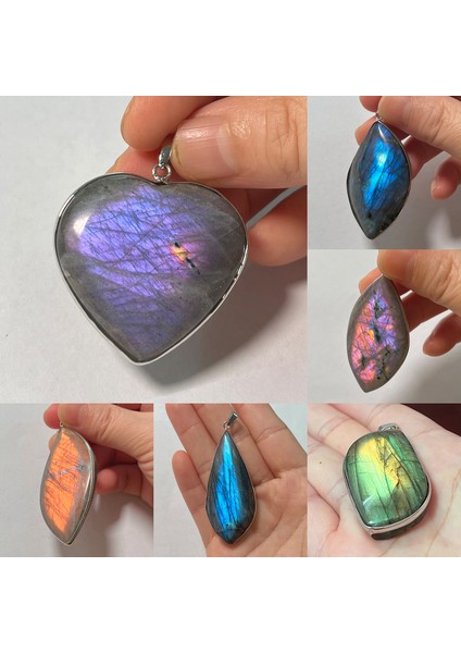 Çok Stil 46X23X8MM Mor Erkek Kadın Takı Hediye Oval Doğal Yeşil Pembe Mavi Labradorit Boncuk Kolye Kolye K2048 (Yurt Dışından)