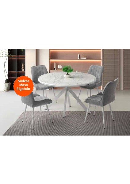 Ahşap Yuvarlak Açılır Büyüyen Yemek Masası Beyaz Mermer Desen 70X120CM Sadece Masa Fiyatıdır