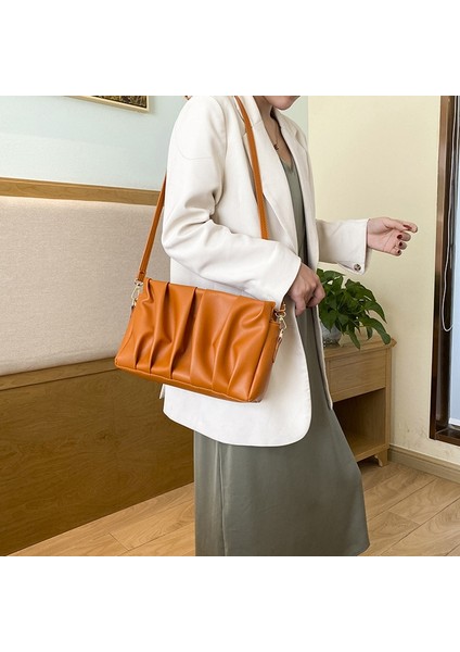 Pu Deri Kadın Katlama Bulut Çanta Moda Iş Omuz Lüks Messenger Günlük Çanta Turuncu (Yurt Dışından) modelleri