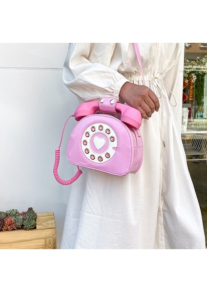 Pembe Eğlenceli Vintage Sevgiliye Telefon Tarzı Moda Kadın Çantalar ve Çanta Omuz Çantası Crossbody Kız (Yurt Dışından) fırsatları
