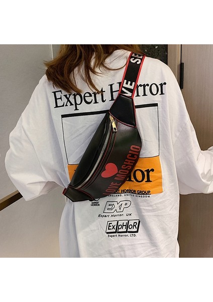 Katı Renk Aşk Kalp Dekor Kadın Pu Deri Crossbody Omuzdan Askili Çanta Göğüs Çanta Moda Bayanlar Fanny Paketi Kemer Siyah (Yurt Dışından) fırsatları