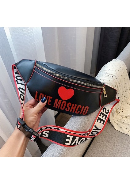 Katı Renk Aşk Kalp Dekor Kadın Pu Deri Crossbody Omuzdan Askili Çanta Göğüs Çanta Moda Bayanlar Fanny Paketi Kemer Siyah (Yurt Dışından) indirimleri
