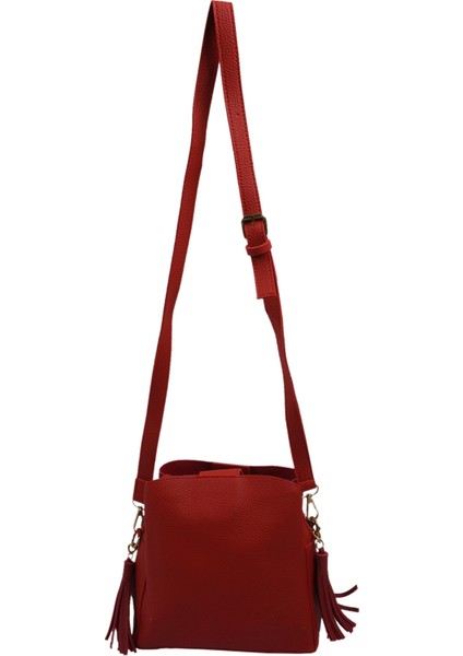 Moda Fırçalama Kadın Kova Çanta Vintage Püskül Messenger Yüksek Kaliteli Retro Omuz Basit Crossbody Tote (Kırmızı) (Yurt Dışından)