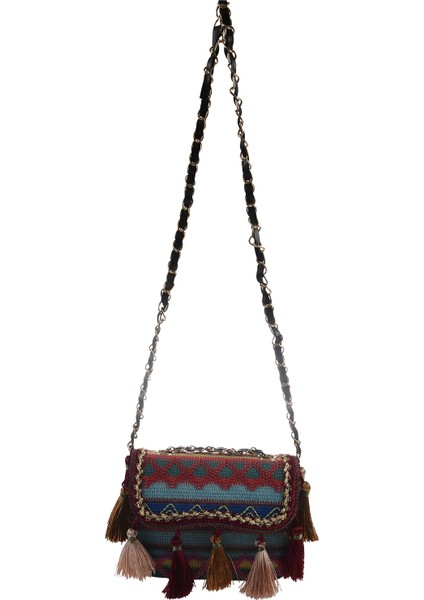 Kadın Püskül Örgü Omuz Messenger Crossbody Zincir Çanta Satchel Çanta Kırmızı (Yurt Dışından)